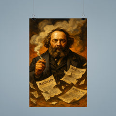 Mikhail Bakunin amid torn manifestos and smoke poster 9