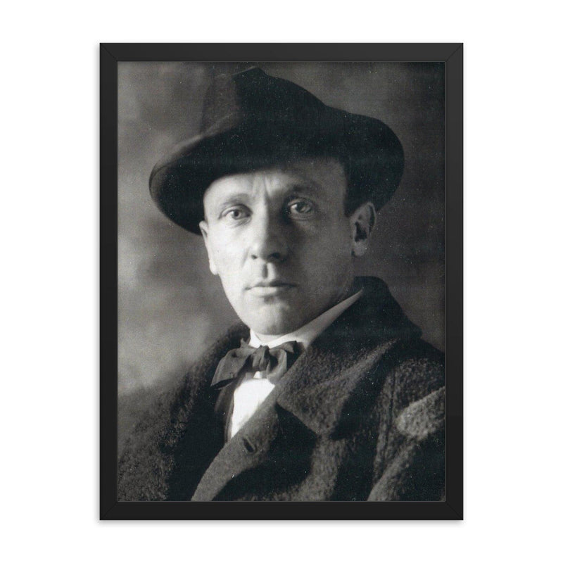 Mikhail Bulgakov framed print on a plain backdrop in size 18
