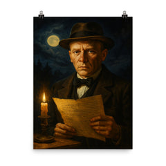 Mikhail Bulgakov midnight manuscript portrait poster on a plain backdrop in size 8"x10".