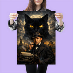 Mikhail Bulgakov with giant black cat silhouette poster 3