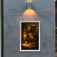 Mikhail Bulgakov writing by samovar and shadow cat poster 2