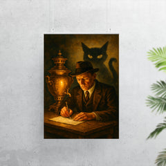 Mikhail Bulgakov writing by samovar and shadow cat poster 7