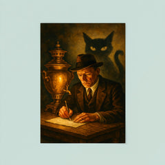 Mikhail Bulgakov writing by samovar and shadow cat poster 8