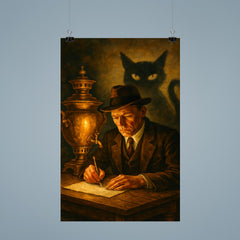 Mikhail Bulgakov writing by samovar and shadow cat poster 9