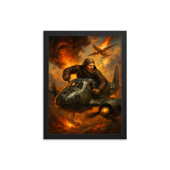 Mikhail Devyatayev stealing a Luftwaffe bomber framed print on a plain backdrop in size 12"x16".