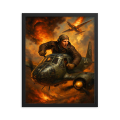 Mikhail Devyatayev stealing a Luftwaffe bomber framed print on a plain backdrop in size 16"x20".