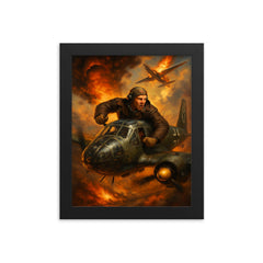 Mikhail Devyatayev stealing a Luftwaffe bomber framed print on a plain backdrop in size 8"x10".