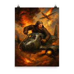 Mikhail Devyatayev stealing a Luftwaffe bomber poster on a plain backdrop in size 8"x10".
