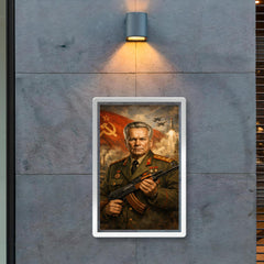 Mikhail Kalashnikov as stern Soviet era portrait poster 2