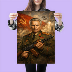 Mikhail Kalashnikov as stern Soviet era portrait poster 3