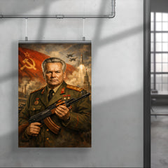 Mikhail Kalashnikov as stern Soviet era portrait poster 4
