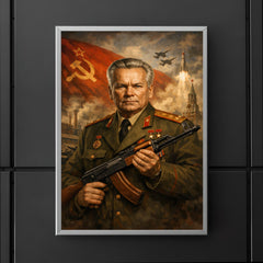 Mikhail Kalashnikov as stern Soviet era portrait poster 5