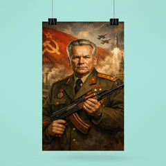 Mikhail Kalashnikov as stern Soviet era portrait poster 6