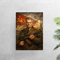 Mikhail Kalashnikov as stern Soviet era portrait poster 7