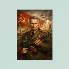 Mikhail Kalashnikov as stern Soviet era portrait poster 8