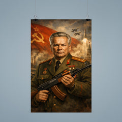 Mikhail Kalashnikov as stern Soviet era portrait poster 9