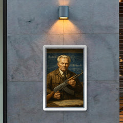 Mikhail Kalashnikov blueprint workshop portrait poster 2