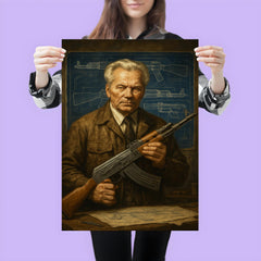 Mikhail Kalashnikov blueprint workshop portrait poster 3