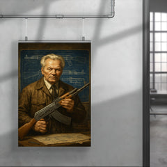 Mikhail Kalashnikov blueprint workshop portrait poster 4
