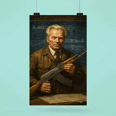 Mikhail Kalashnikov blueprint workshop portrait poster 6