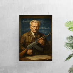 Mikhail Kalashnikov blueprint workshop portrait poster 7