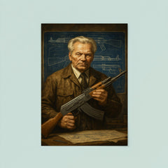 Mikhail Kalashnikov blueprint workshop portrait poster 8