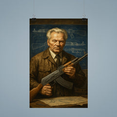 Mikhail Kalashnikov blueprint workshop portrait poster 9