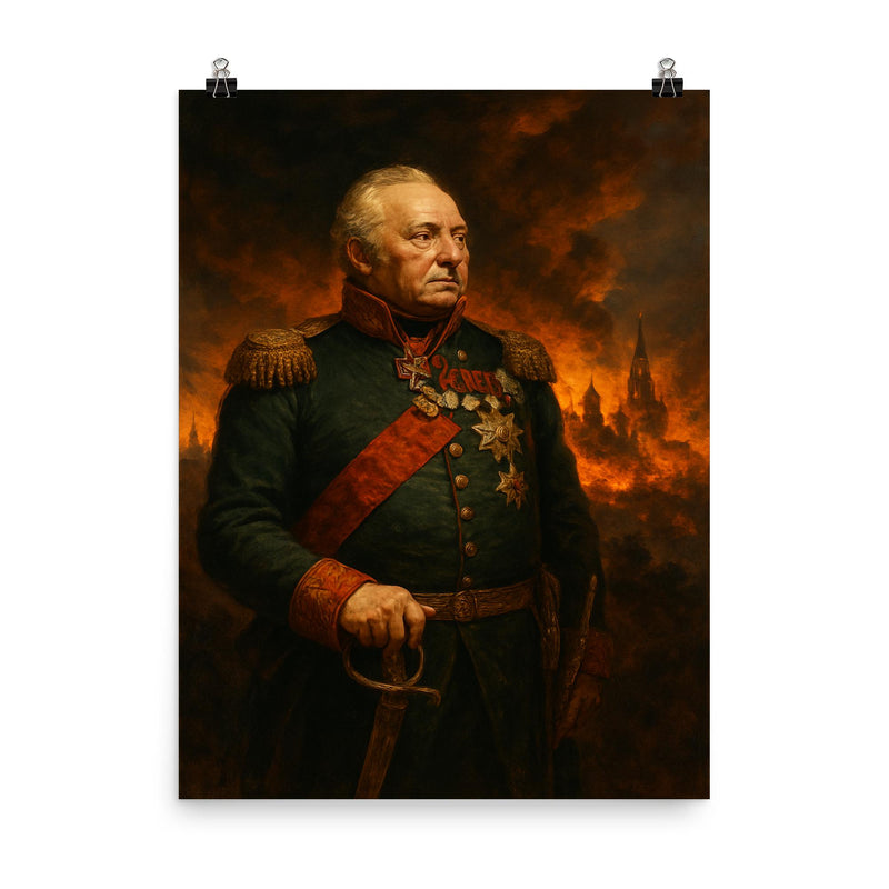 Mikhail Kutuzov before the burning of Moscow poster on a plain backdrop in size 8