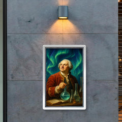 Mikhail Lomonosov under aurora and laboratory glass poster 2