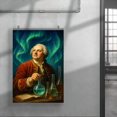 Mikhail Lomonosov under aurora and laboratory glass poster 4