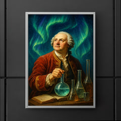 Mikhail Lomonosov under aurora and laboratory glass poster 5