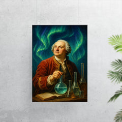 Mikhail Lomonosov under aurora and laboratory glass poster 7