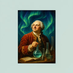 Mikhail Lomonosov under aurora and laboratory glass poster 8
