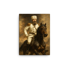 Mikhail Skobelev in white uniform on horseback canvas print on a plain backdrop in size 12"x16".