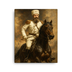 Mikhail Skobelev in white uniform on horseback canvas print on a plain backdrop in size 16"x20".