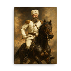 Mikhail Skobelev in white uniform on horseback canvas print on a plain backdrop in size 18"x24".