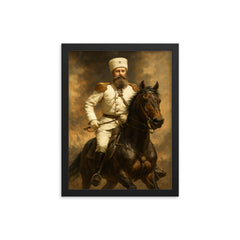 Mikhail Skobelev in white uniform on horseback framed print on a plain backdrop in size 12"x16".