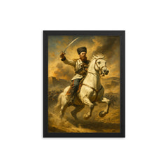 Mikhail Skobelev on white horse at Geok Tepe framed print on a plain backdrop in size 12"x16".