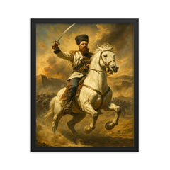 Mikhail Skobelev on white horse at Geok Tepe framed print on a plain backdrop in size 16"x20".