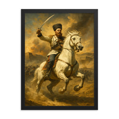Mikhail Skobelev on white horse at Geok Tepe framed print on a plain backdrop in size 18"x24".