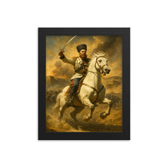 Mikhail Skobelev on white horse at Geok Tepe framed print on a plain backdrop in size 8"x10".