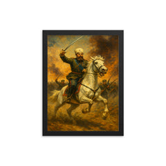Mikhail Skobelev on white horse charge framed print on a plain backdrop in size 12"x16".