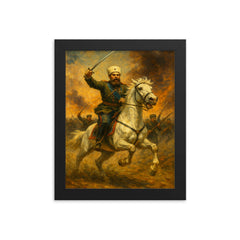 Mikhail Skobelev on white horse charge framed print on a plain backdrop in size 8"x10".