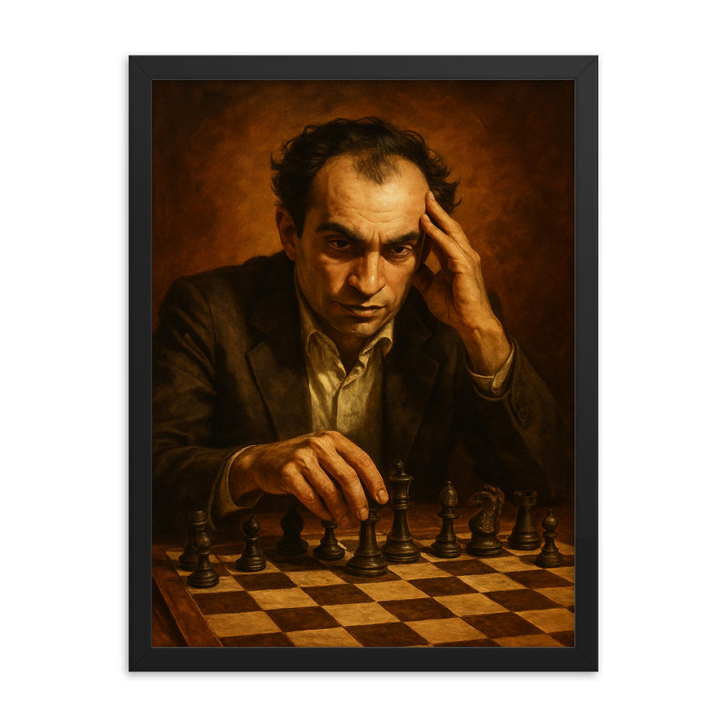 Mikhail Tal framed print on a plain backdrop in size 18
