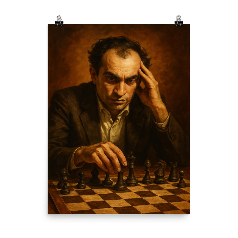 Mikhail Tal poster on a plain backdrop in size 8