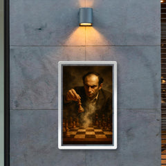 Mikhail Tal sacrificing queen over smoke filled chessboard poster 2