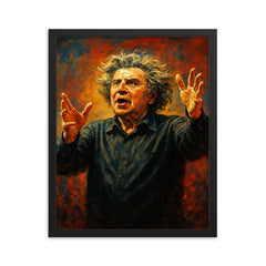 Mikis Theodorakis framed print on a plain backdrop in size 16"x20".