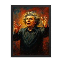 Mikis Theodorakis framed print on a plain backdrop in size 18"x24".