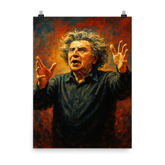 Mikis Theodorakis poster on a plain backdrop in size 8"x10".