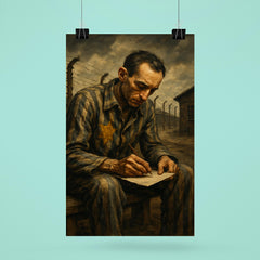 Miklós Radnóti writing last poem in labor camp poster 6